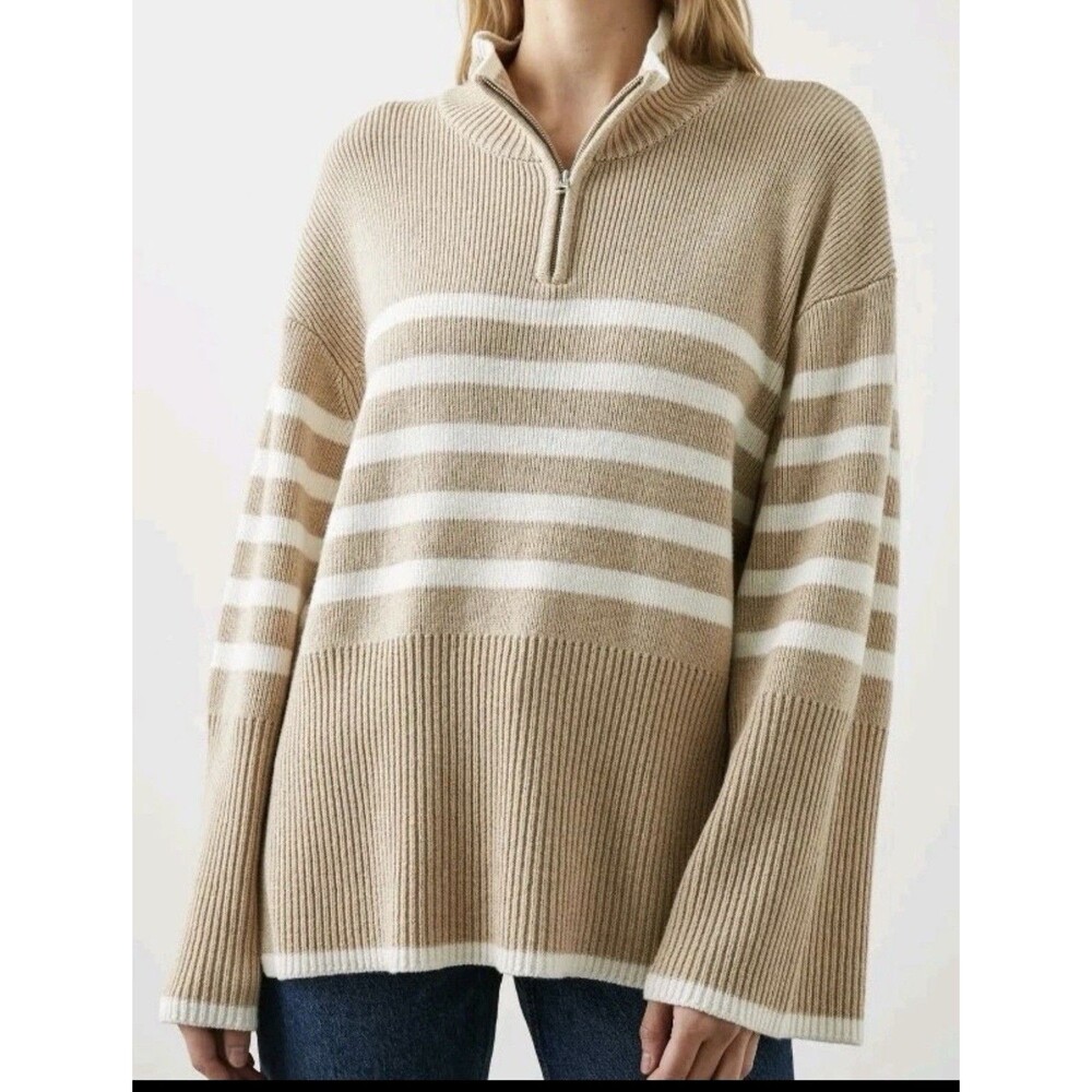 RAILS Size S Tessa Sand Stripe Quarter Zip Pullover Sweater Msrp $248